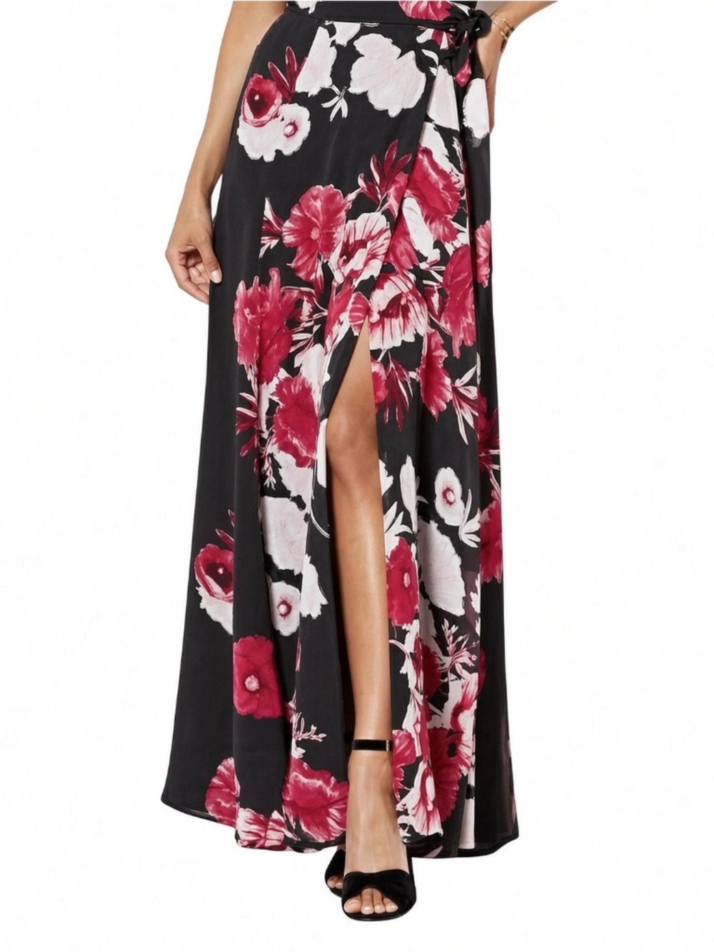 Eva Mendes NY&C Black Red Floral Wrap Maxi Skirt Small